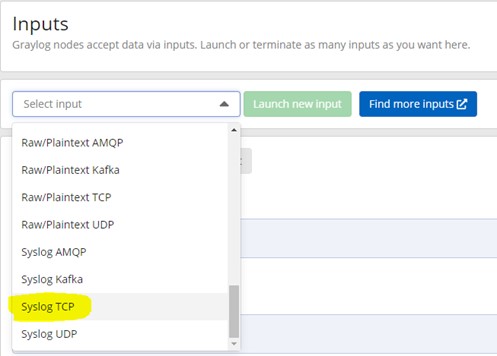 Anlegen von Inputs in Graylog